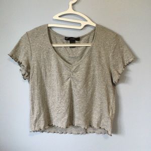 Grey ruffle edge top